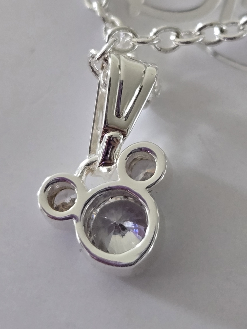 Mickey Mouse Crystal Pendant Necklace - Silver with white cubic zirconia - Picture 6 of 8